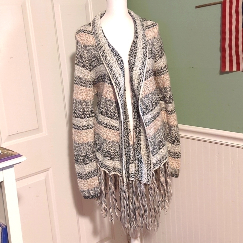 Chico's Open Front Cardigan Boho Style Fringe Size Medium